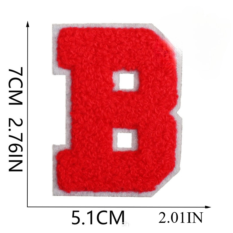 7Cm White Background Red Character Embroidery Cloth Sticker English Letters Towel Embroidery Patch Sticker Computer Embroidery