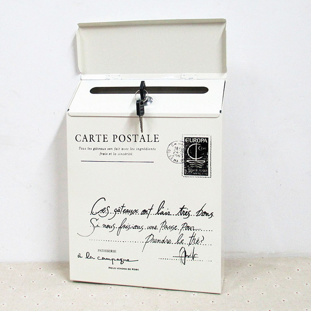 Husstand brevkasse vintage vægmonteret postkasse postkasse med jernlås indendørs havedekorationer postpost avisæske: Hvid