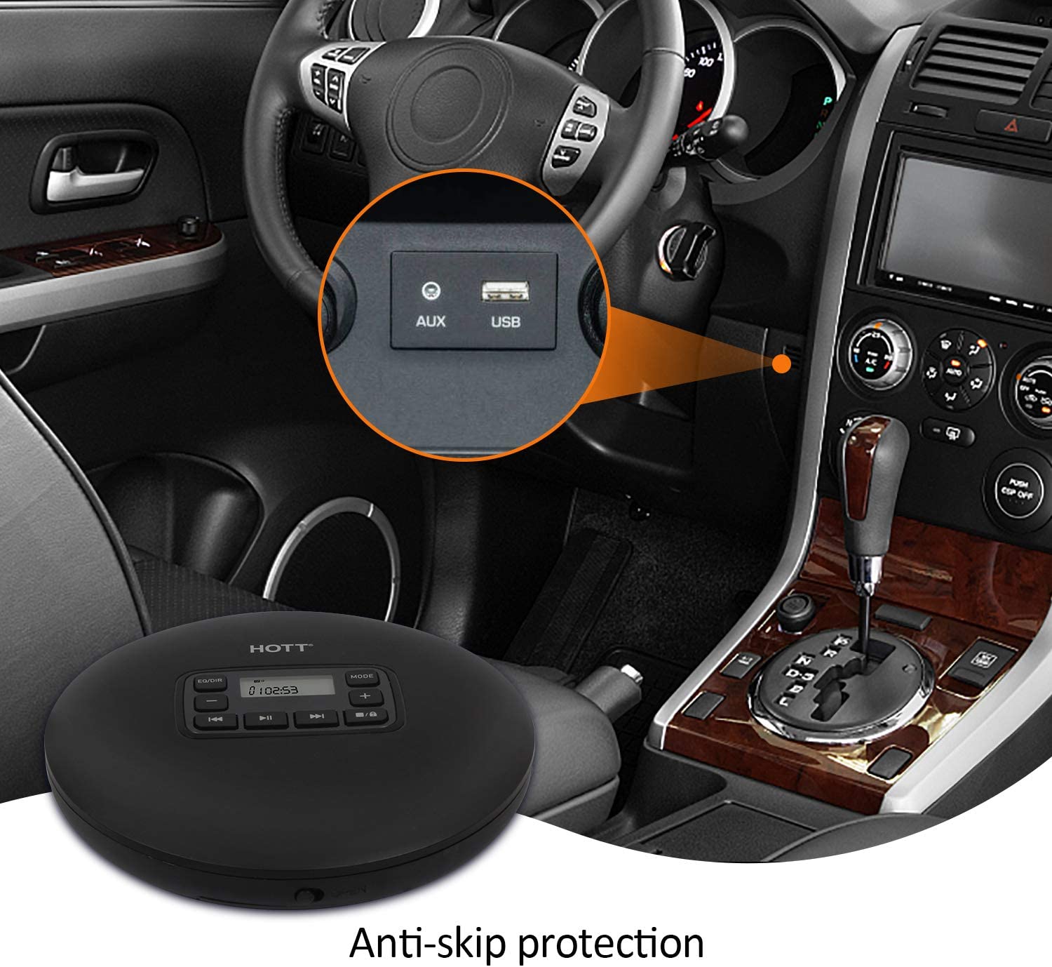 HOTT CD204 Portable CD Player, Personal Compact CD Player with Headphones, Anti-Skip/Shockproof for Home Travel and Car