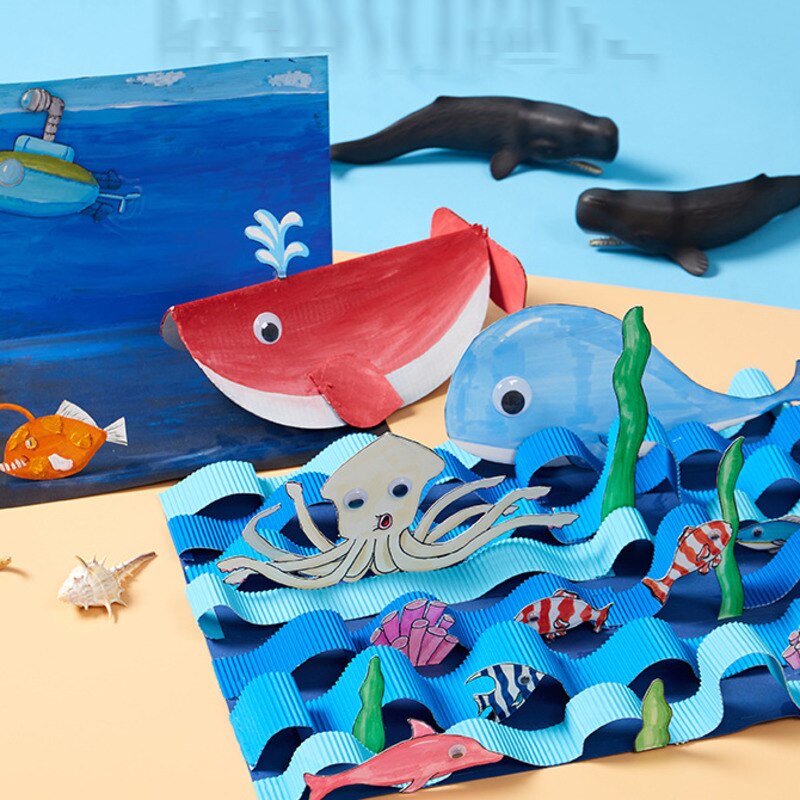 Animal Cartoon Walvis Papier Tekening Diy Handgemaakte Ambachtelijke Speelgoed Materiaal Pakket Kinderen Creatieve Puzzel Speelgoed Kleurrijke Papier Speelgoed