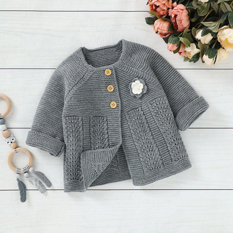 Baby Girl Sweater Child Autumn Winter Flower Sweater Cardigan Jacket Outwear Girls Cardigan