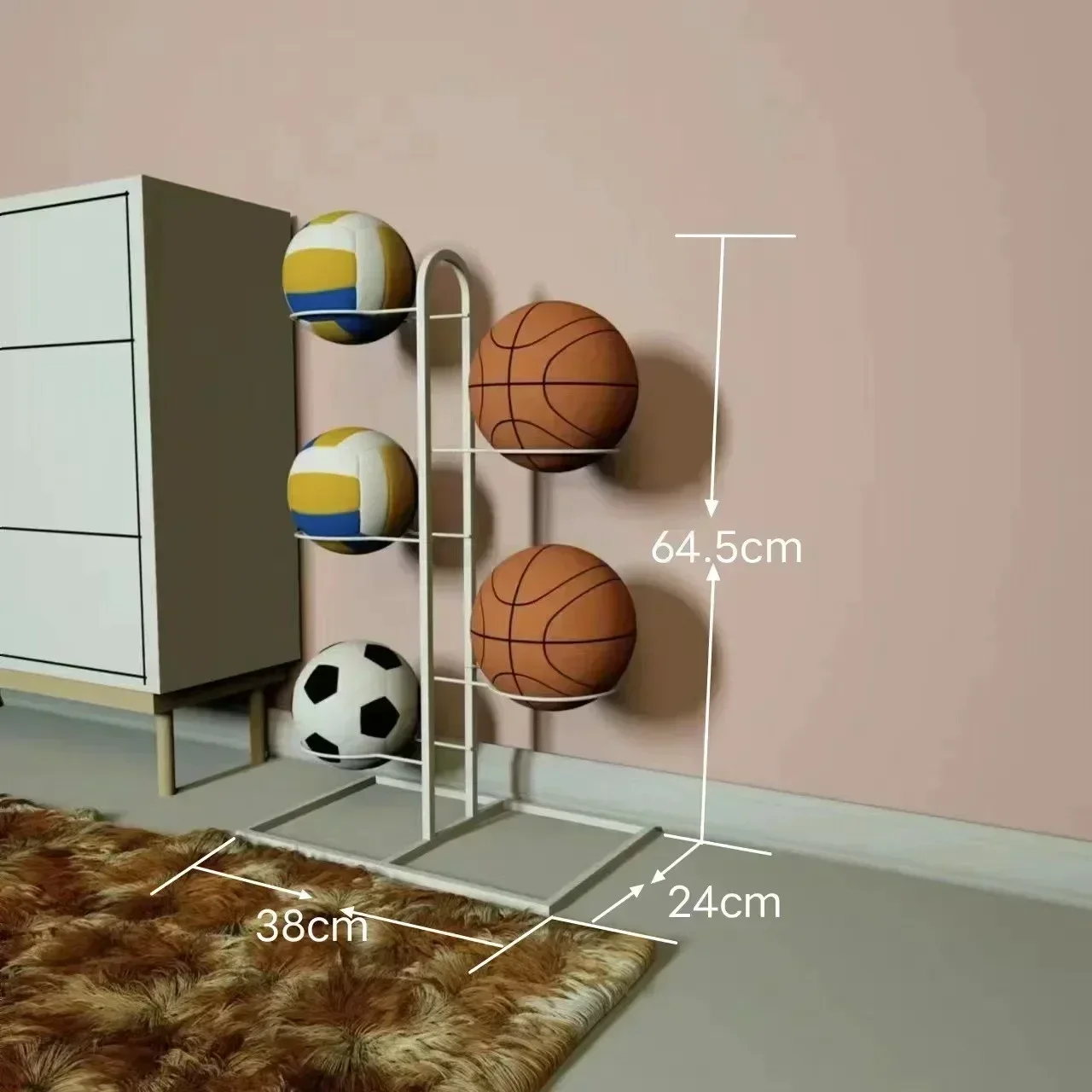 Indoor Children Basketball Storage Rack Put Ball Football Storage Basket Placed Rack Kindergarten Volleyball Stand Holder Space: Pink