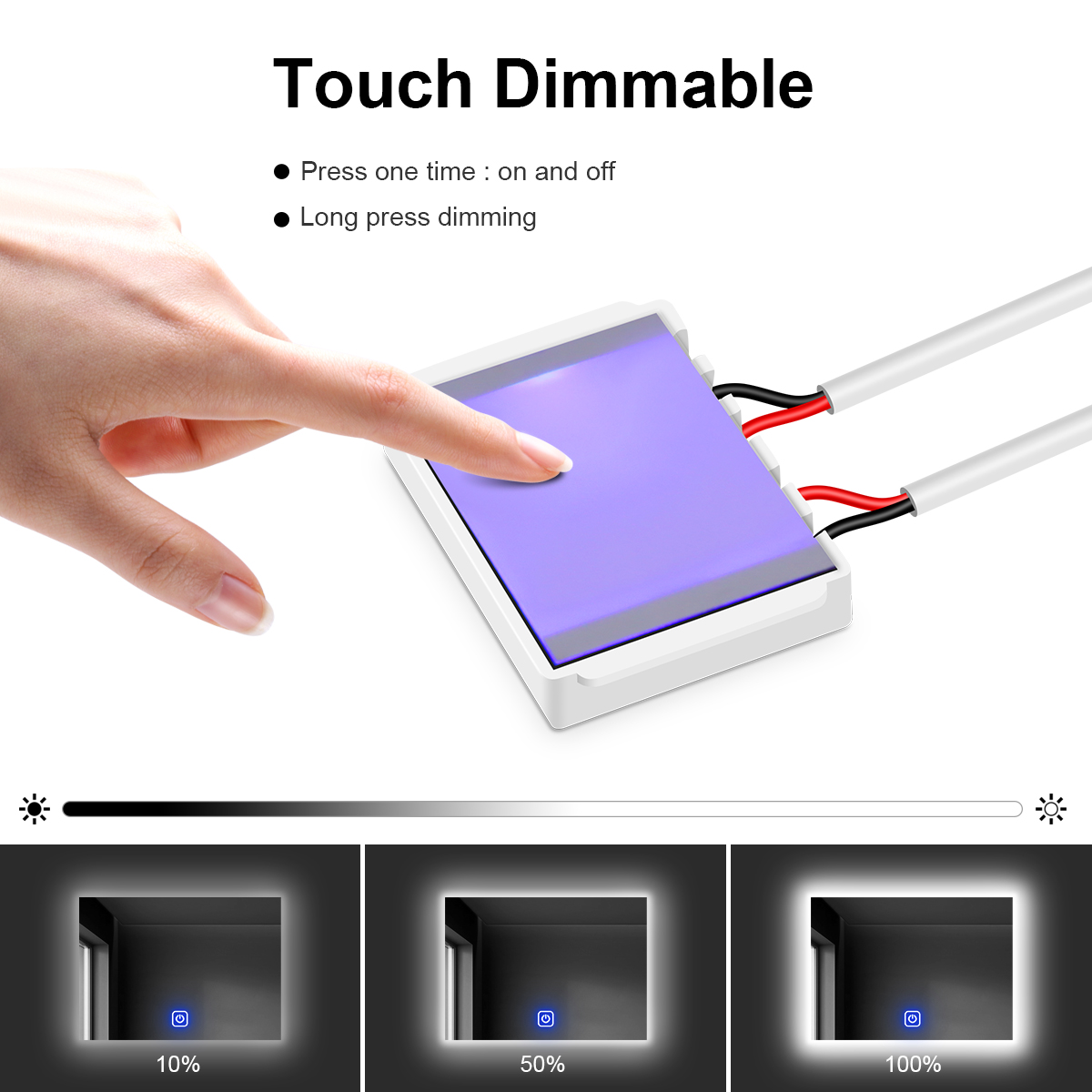 Tira de luces LED para espejo de maquillaje de baño, iluminación de fondo para tocador de 12V, Sensor táctil regulable, luz LED de tocador para decoración