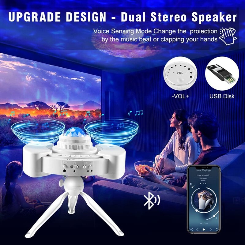 Full-4 In 1 Galaxy Projector Led Nachtlampje Met Dual Stereo Music Speaker Timer Star Sky Licht Voor kamer Decoratie