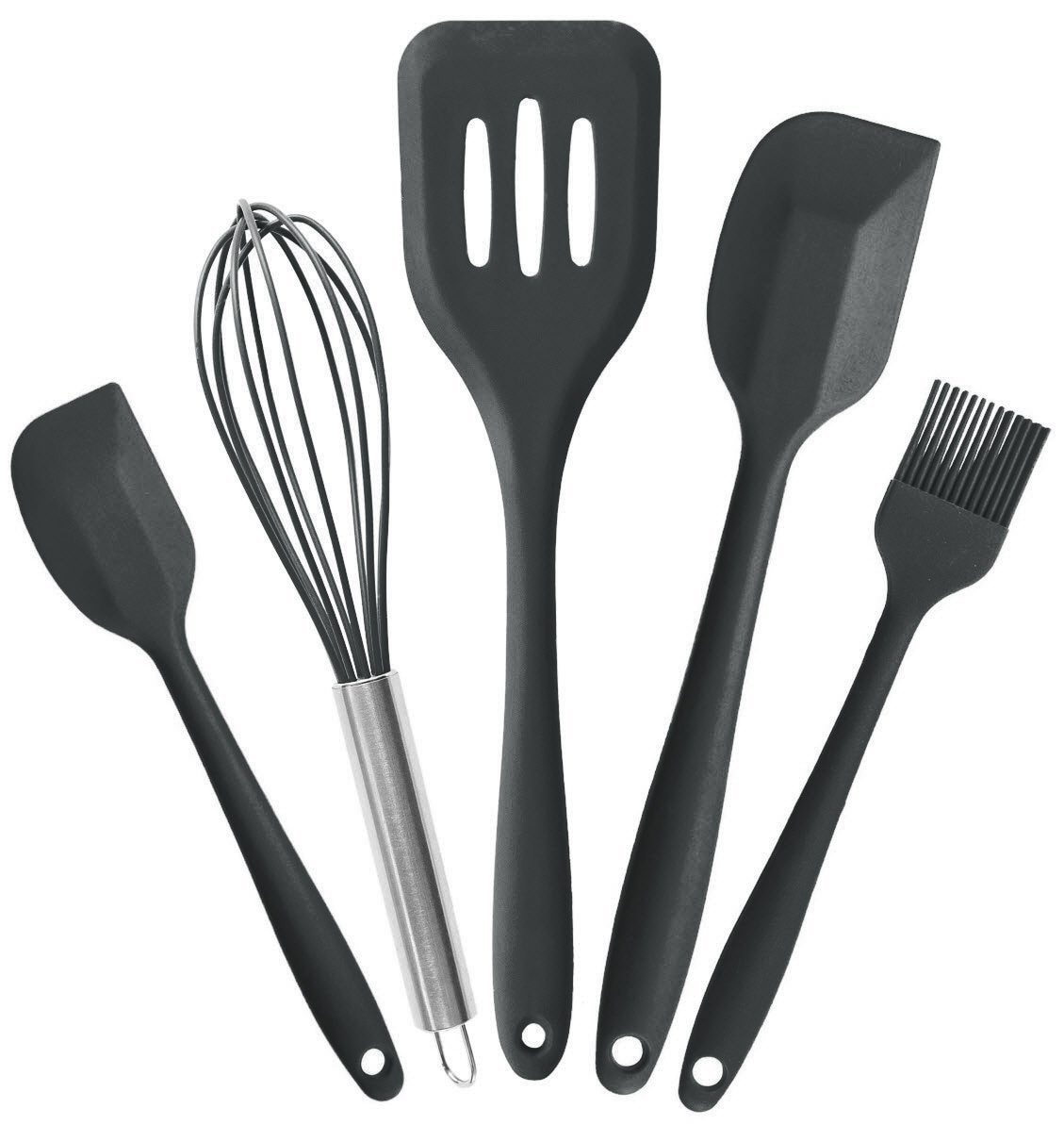 FDA Approved Silicone Cooking Tools Silicone Kitchen Utensils Set (5 Piece) in Hygienic Solid Coating