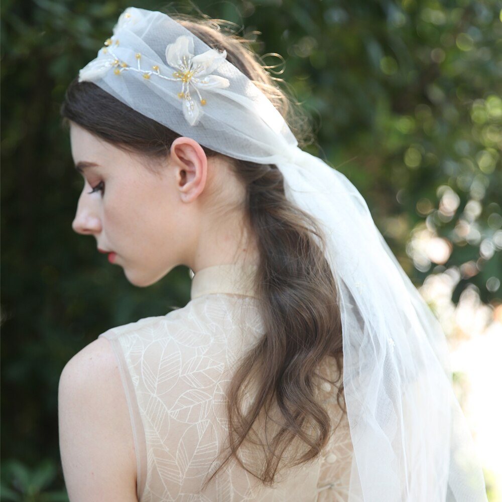 Hecho a mano bordado velo de novia lentejuelas con cuentas de la boda de novias Boho accesorios para el cabello