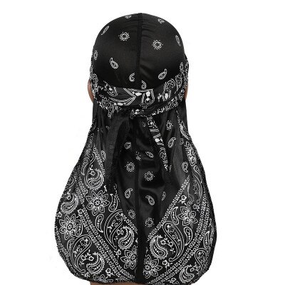 DuRag Durags imprimés en soie pour hommes, couvre-chef Doo en soie, chapeau de Pirate, accessoires pour cheveux: black