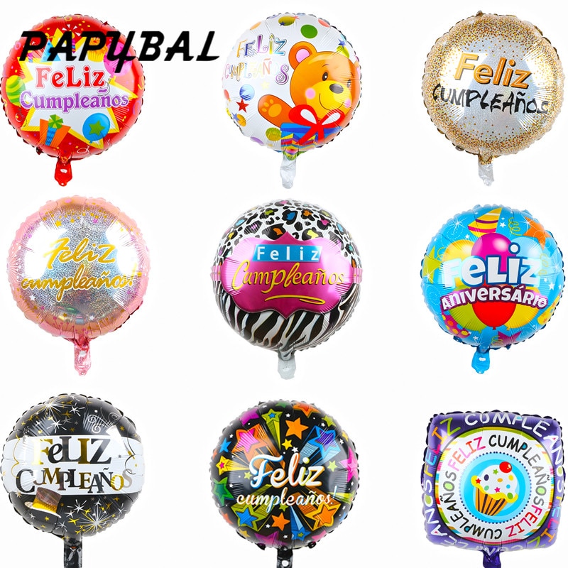 10 stk 18 tommer rund form feliz cumpleanos spansk tillykke med fødselsdagen indretning mylar folie helium balloner globos baloes luftkugler
