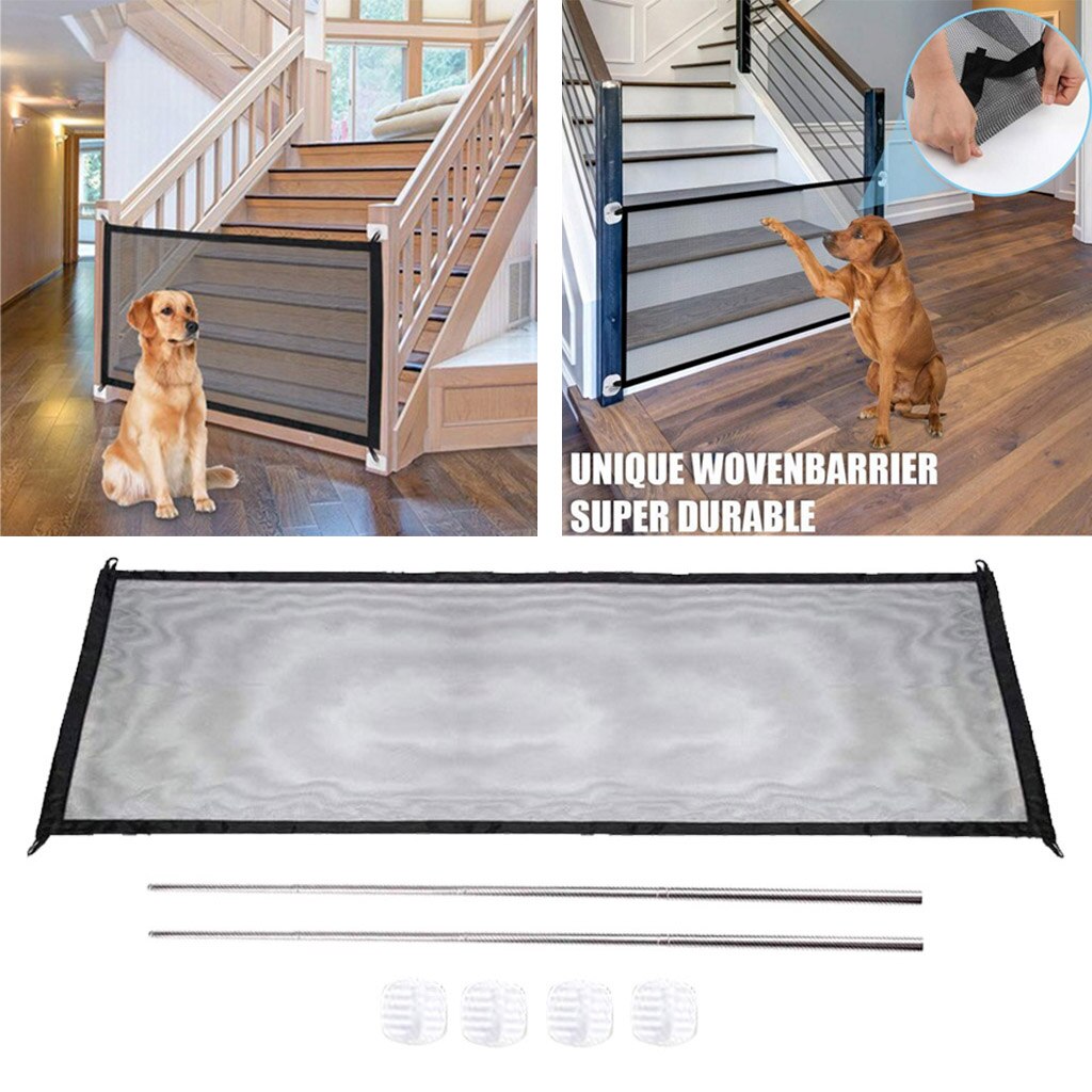 Valla de seguridad plegable para perros y gatos, portón de malla portátil, suministros para mascotas de interior