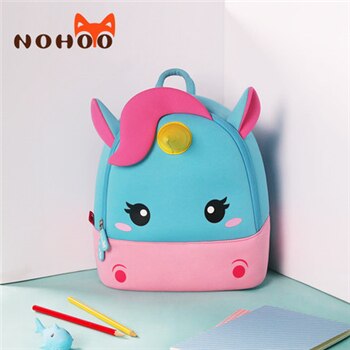 NOHOO school bags 3D Mini Unicorn Cartoon kids Backpack girls waterproof Kindergarten 2-8 Years mochila escolar sac a dos enfant: Middle