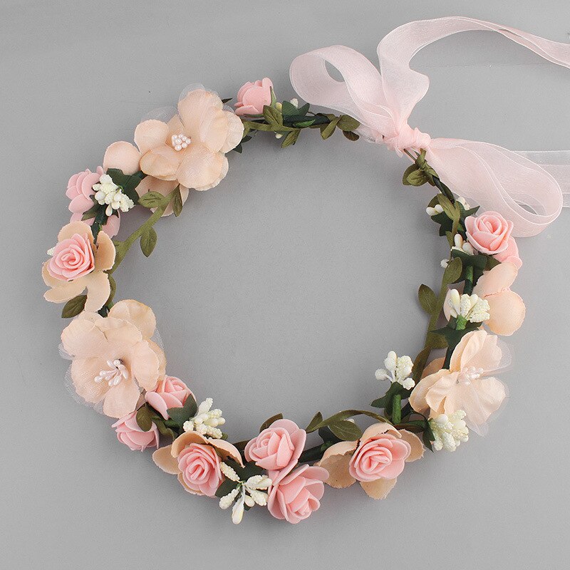 Tocado de novia con corona de rosas, diadema de encaje Floral a la , diadema Tricolor opcional, diadema de playa