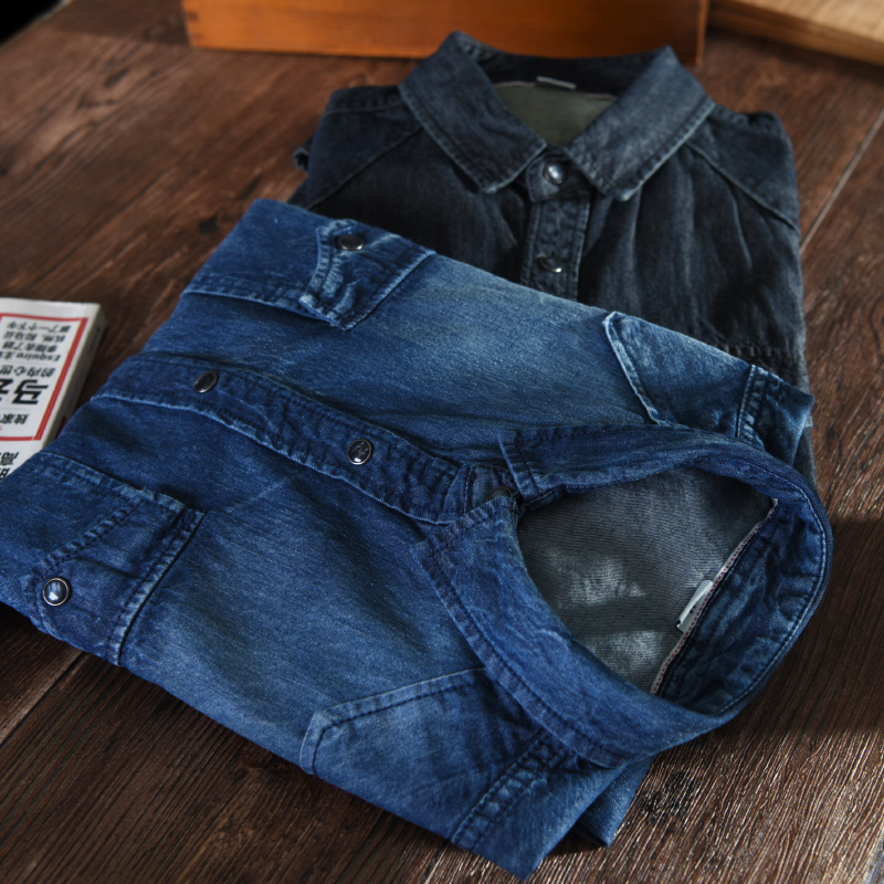 Brother wang mærke forår mænds afslappet sort denim skjorte 100 bomuld slanke langærmede skjorter herretøj
