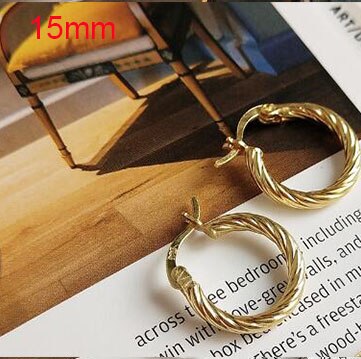 MLKENLY 100% 925 argent Sterling or argent sans fin cercle boucles d'oreilles pour les femmes personnalité torsion fil ouverture boucle d'oreille: gold 15mm