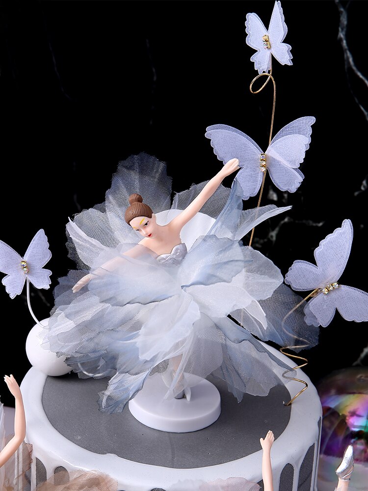 White Pink Ballet Girls Decoration Hook Flower Happy Birthday Cake Topper Wedding Bride for Party Supplies Baking Love