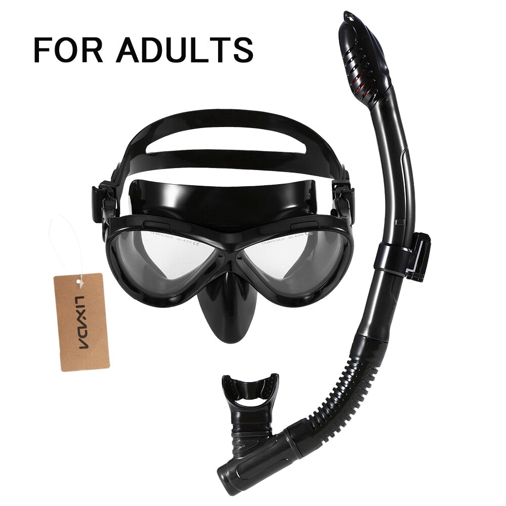 Snorkel Set for Kids & Adults - Dry Top Snorkel Mask - Scuba Diving & Swimming Gear: Black for adults