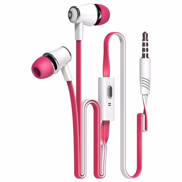 DISOUR Super Bass 3.5mm In Ear Stereo Earphones Volume Control Headset JM21 Earphone With Microphone For Xiaomi Huawei Phone PC: Rose-Red