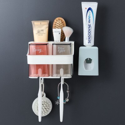 Punch-livre fixado na parede suporte de escova de dentes lavagem conjunto de copo da boca do banheiro copo escova de dentes do agregado familiar copo de creme dental squeezer rack: A1