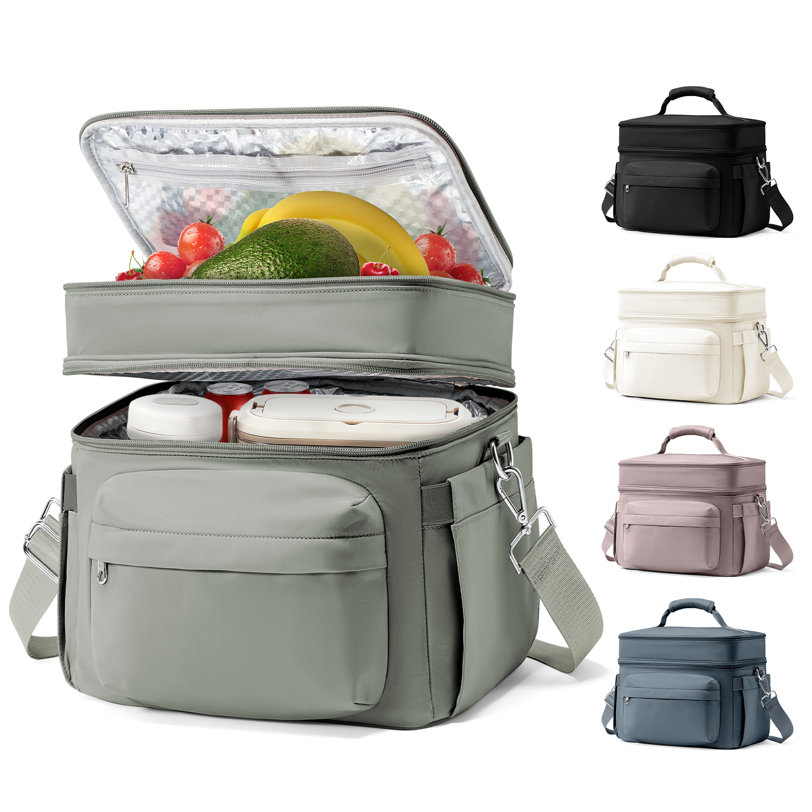 Grote Capaciteit Handheld Met Schouderriem Finsulated Lunchtas Voor Vrouwen, Student Verdikte Waterdichte Geïsoleerde Lunchbox Tas: green