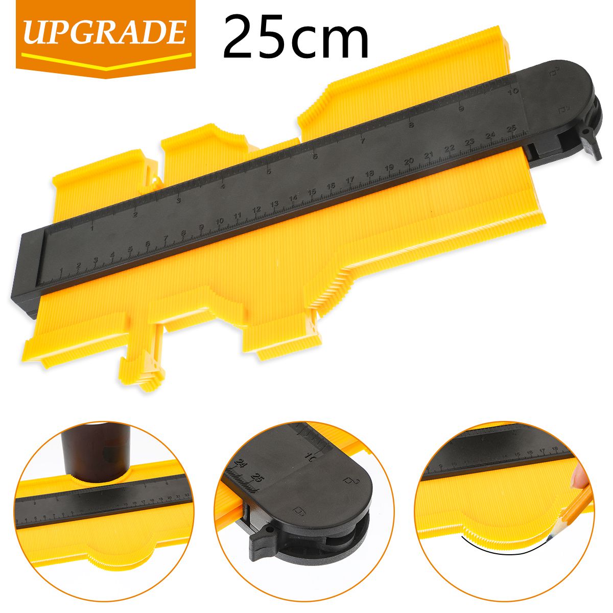 12/14/25/50cm Plastic Irregular Profile Ruler Gauge Duplicator Contour Scale Template Scale Tiling Laminate: 25cm yellow