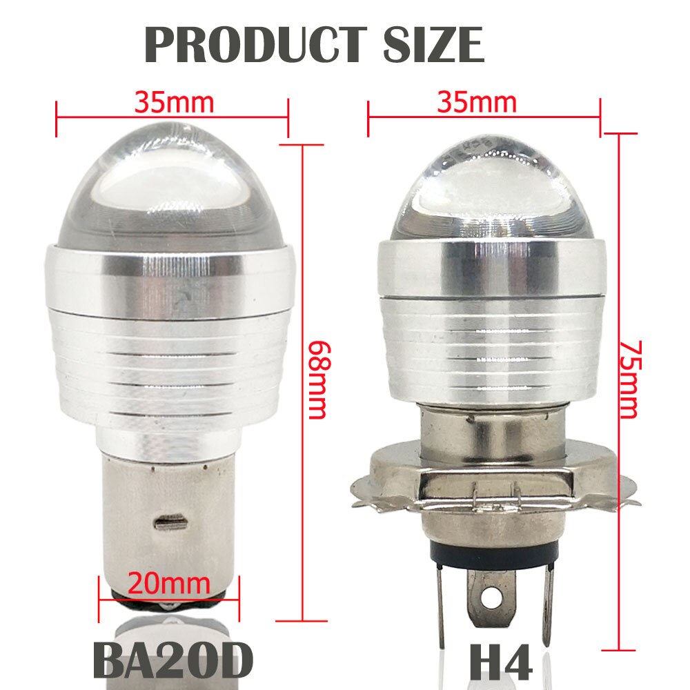 H4 ba20d motorcykelstrålkastare led blixt blixtljus helljus/halvljus 1200lm skoter motorcykel atv pannlampa vit+röd 12v