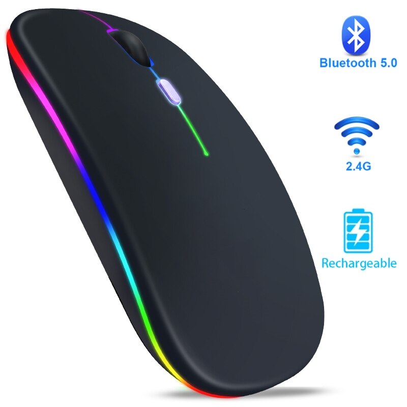 Bluetooth trådløs mus rgb genopladelig mus lydløs mause 2.4g 1600 dpi ergonomisk gaming mus til computer bærbar pc macbook