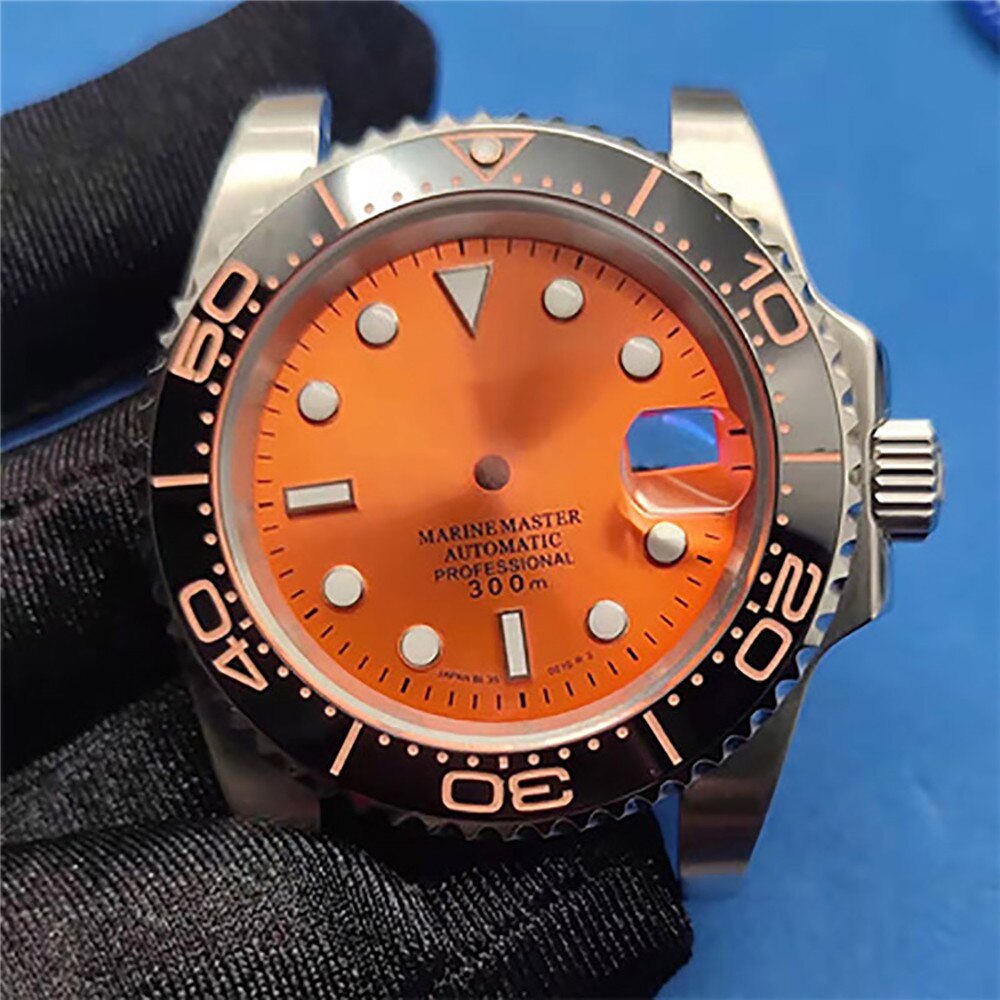 41MM Diving Watch Waterproof Case Watch Case Dial Bezel Pointers for NH35/36 Movement: Orange 03