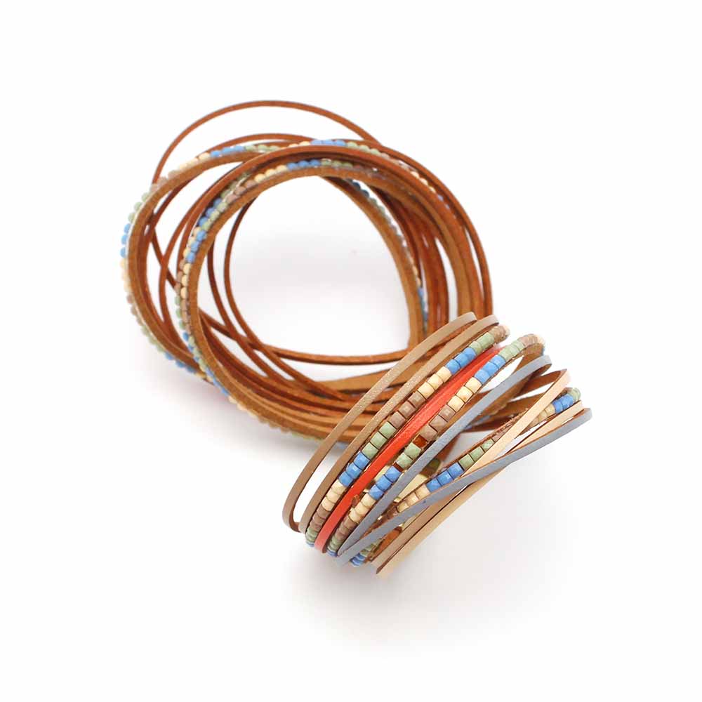 2021 nuovi braccialetti in pelle di menta Boho per donna moda donna strisce sottili multistrato bracciale avvolgente largo regalo gioielli femminili