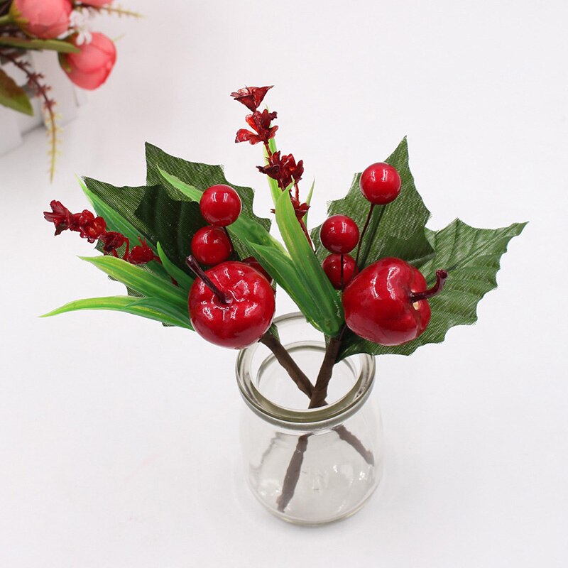 Red Artificial Stamen Berries Flower Branch For Valentine's Day DIY Box Craft Flower Wedding Christmas Decor Photo Props: 4