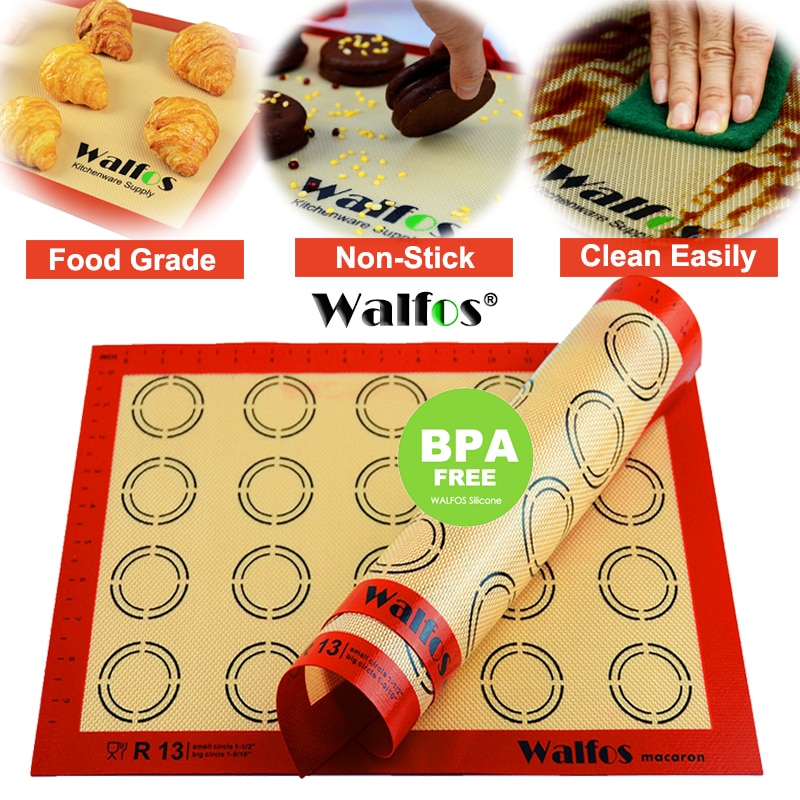 Walfos Non-stick Siliconen Bakken Mat Pad Vel Bakken Gebak Gereedschap Rolling Deeg Mat Grote Maat Voor Cake Cookie macaron