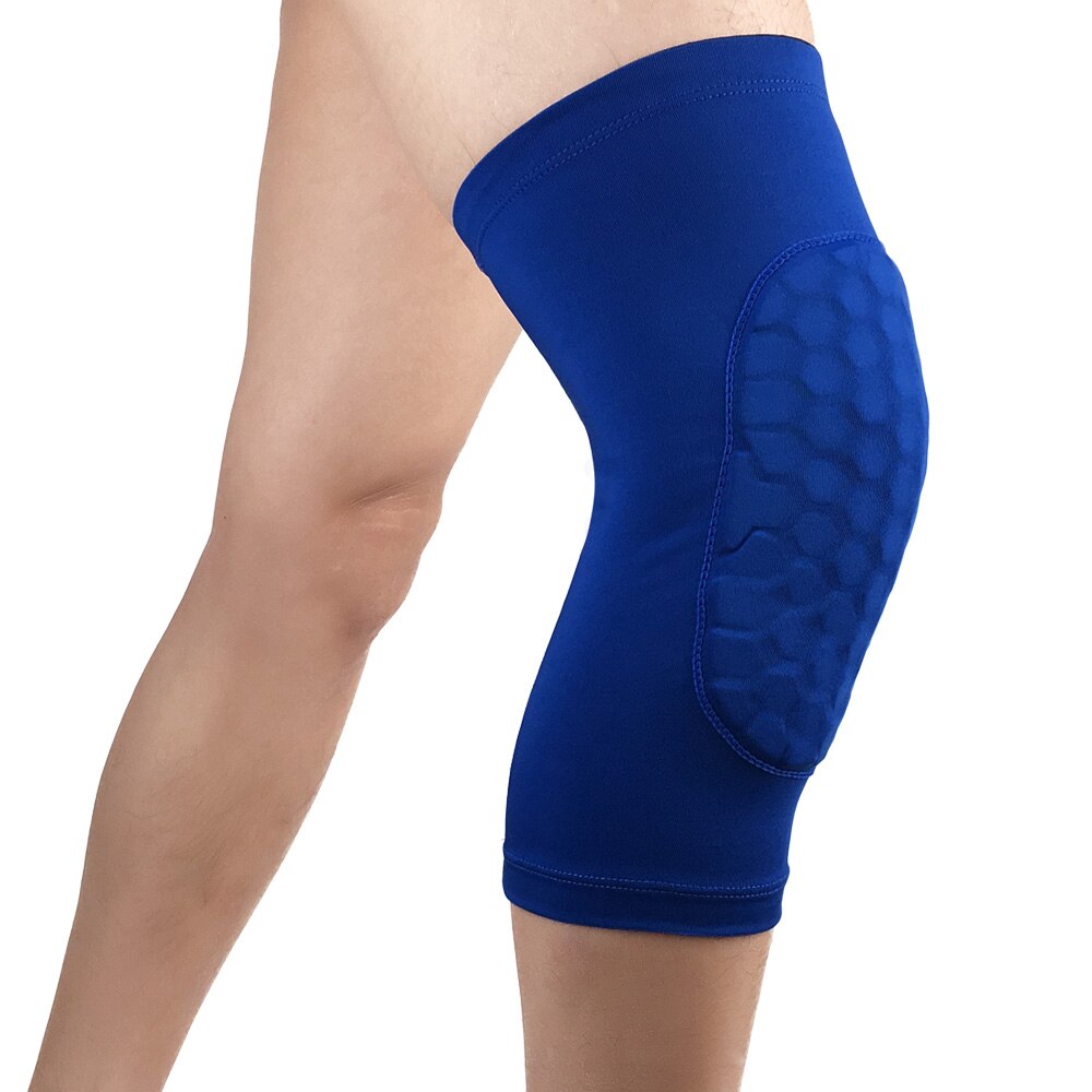 1Pcs Honeycomb Basketbal Kniebeschermers Been Mouwen Cellulaire Voetbal Volleybal Voetbal Kneepad Kalf Ondersteuning Ski Fietsen Been Warmer: Blue / M