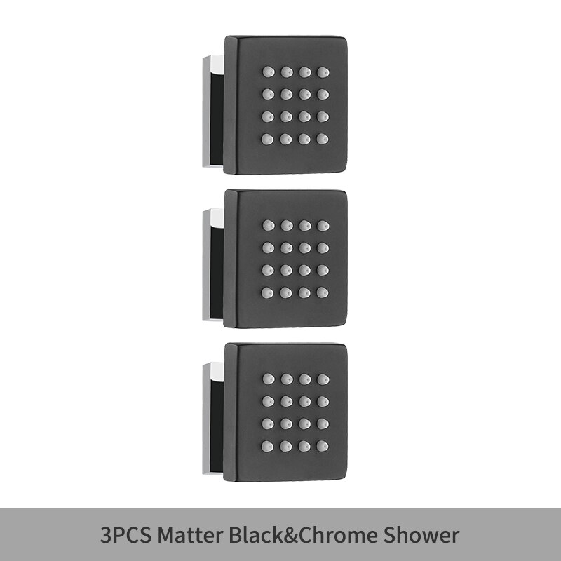 Square Black Body Rain Shower Spray Jets Bathroom Solid Brass Square Head Sprayer Set Saving Water Massage Jet System: 3PCS Black Chrome