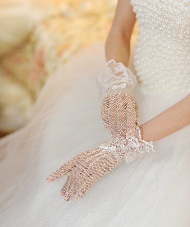 Braut Handschuhe Spitze Finger Kurz Günstige Hochzeit Zubehör Schwarz verrotten Handgelenk Länge Hochzeit Handschuhe Blume Mädchen Weiß Handschuhe
