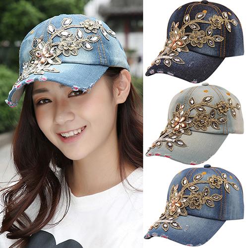 Gorro vaquero con incrustaciones de diamantes de imitación de verano para mujer