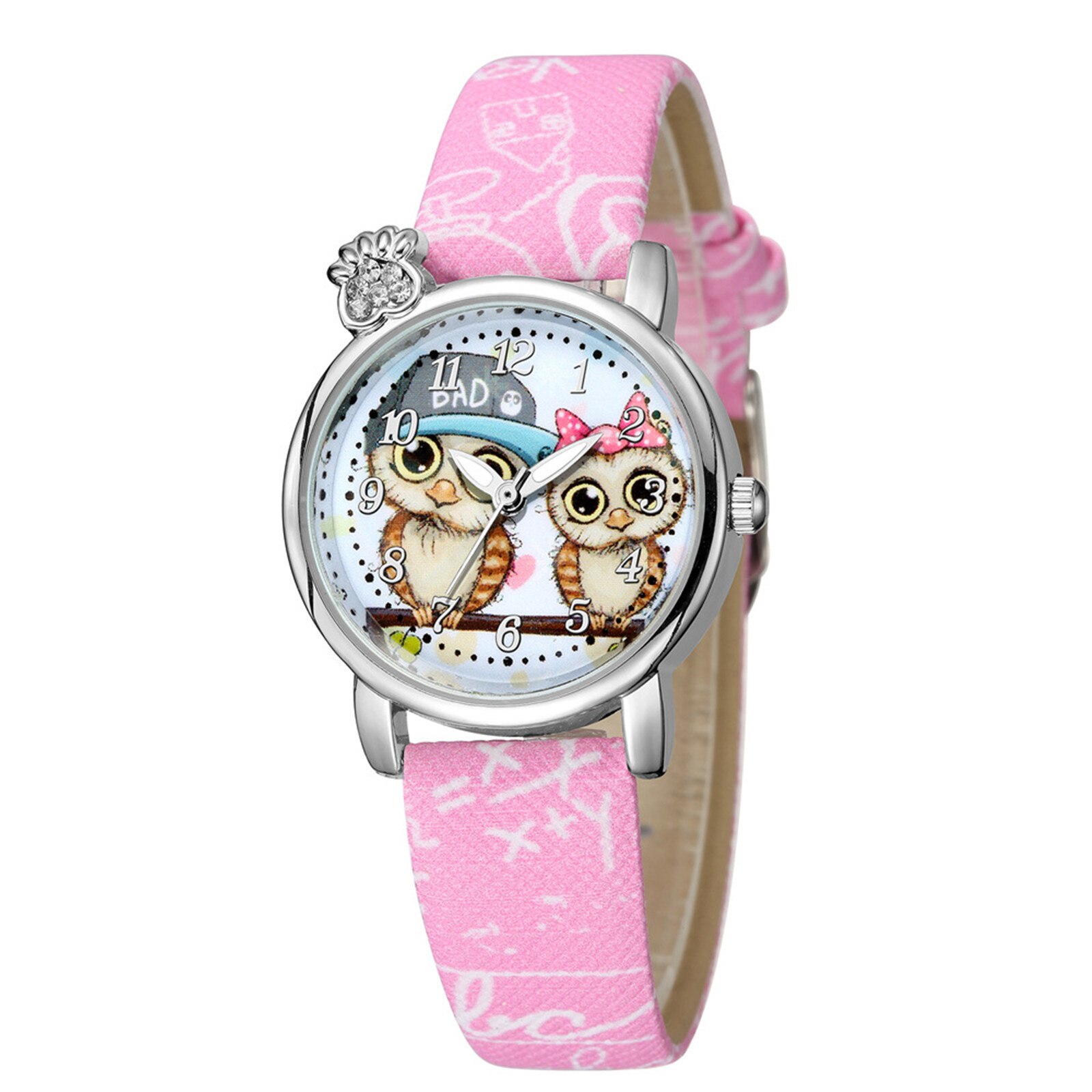 Reloj para niños con estampado de búho y dibujos animados, correa de malla para niños, varios estilos, reloj de goma, de Navidad: Pink 