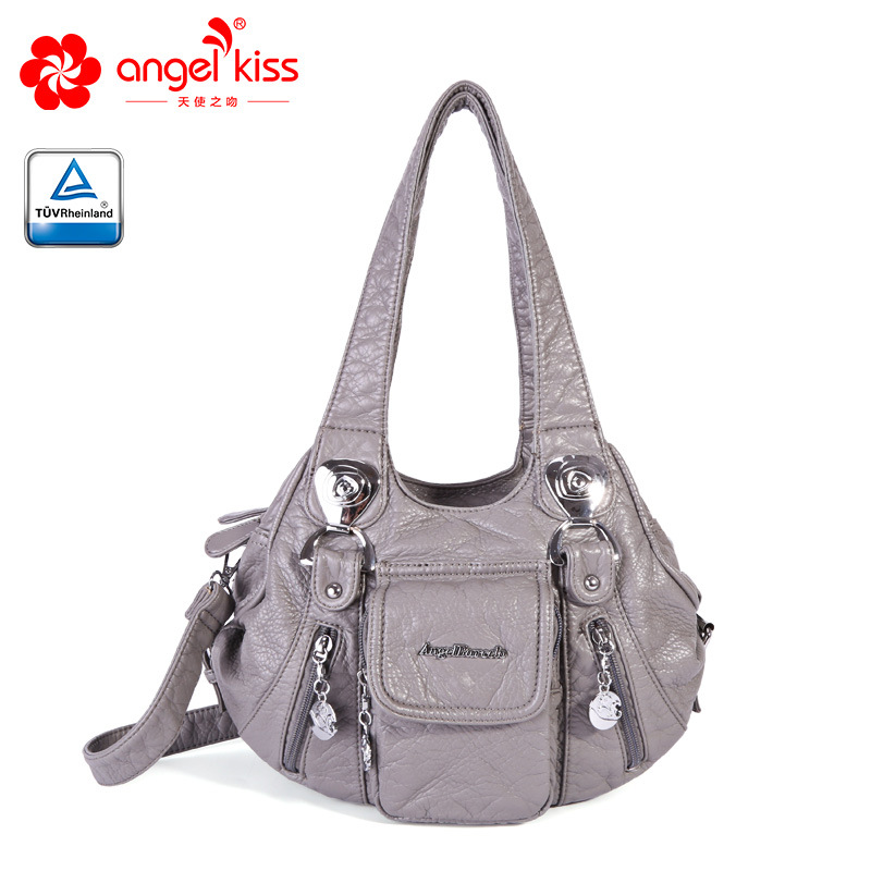 Wassen PU Lady Handtas Pure Kleur vrouwen Handtassen Diverse Kleuren Enkele Schouder Diagonaal Straddle Tas ZF10182: Light gray