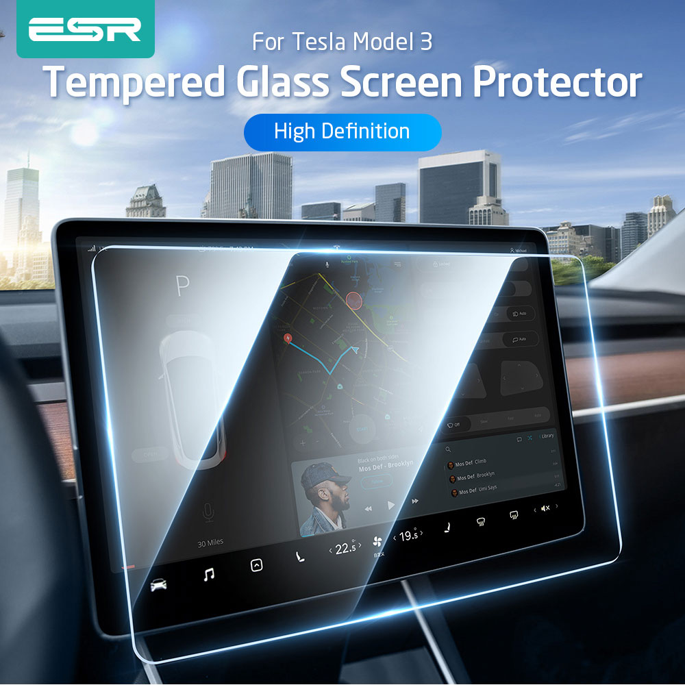Esr hærdet glas til tesla model 3 15 tommer bilnavigation dvd stereo radio berøringsskærm gennemsigtig skærmbeskytter 9h glas