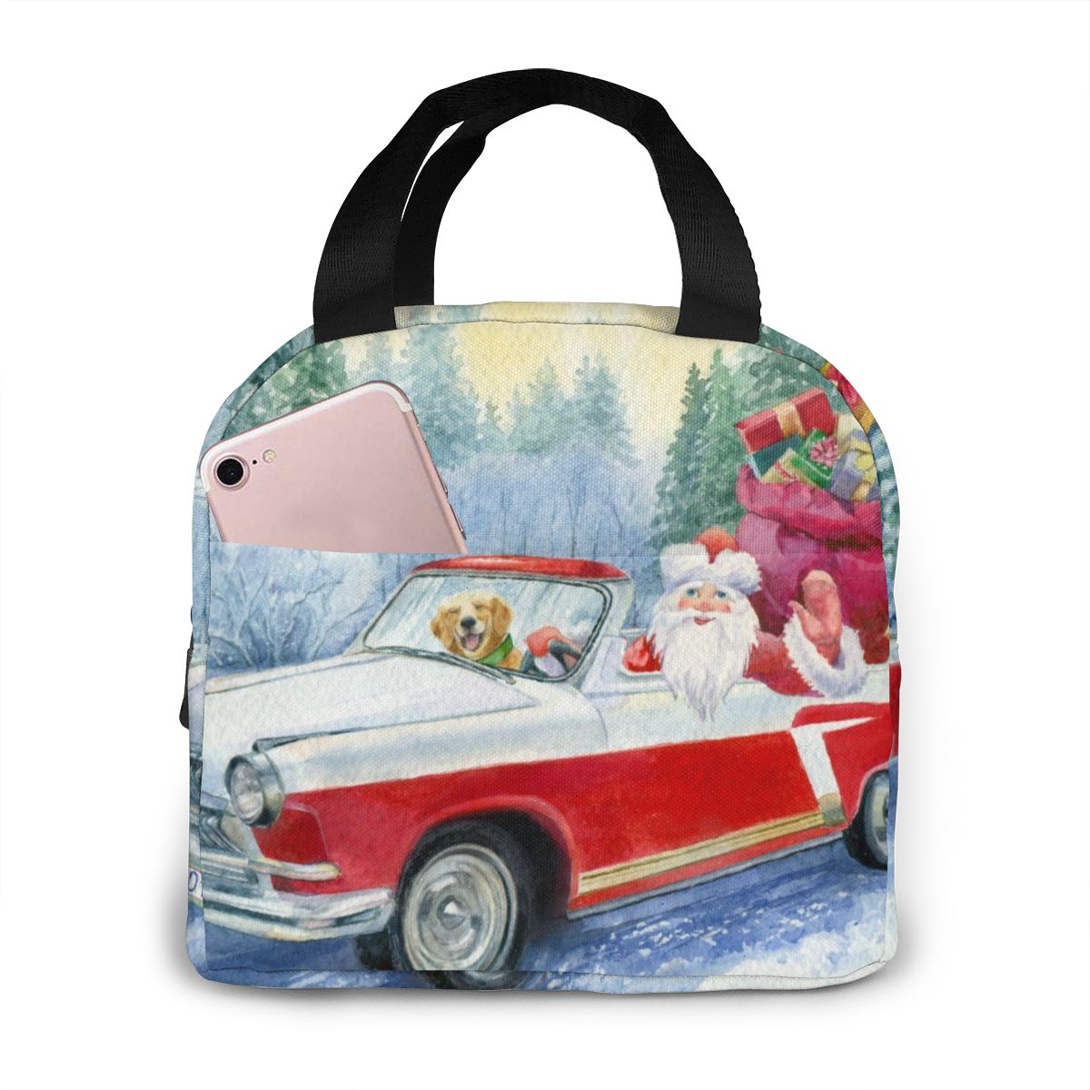 Abstracte kerstverlichting lunchbox tas geïsoleerde thermische lunch picknick lunchtas voor vrouwen kinderen mannen koeltas: Zwart 10