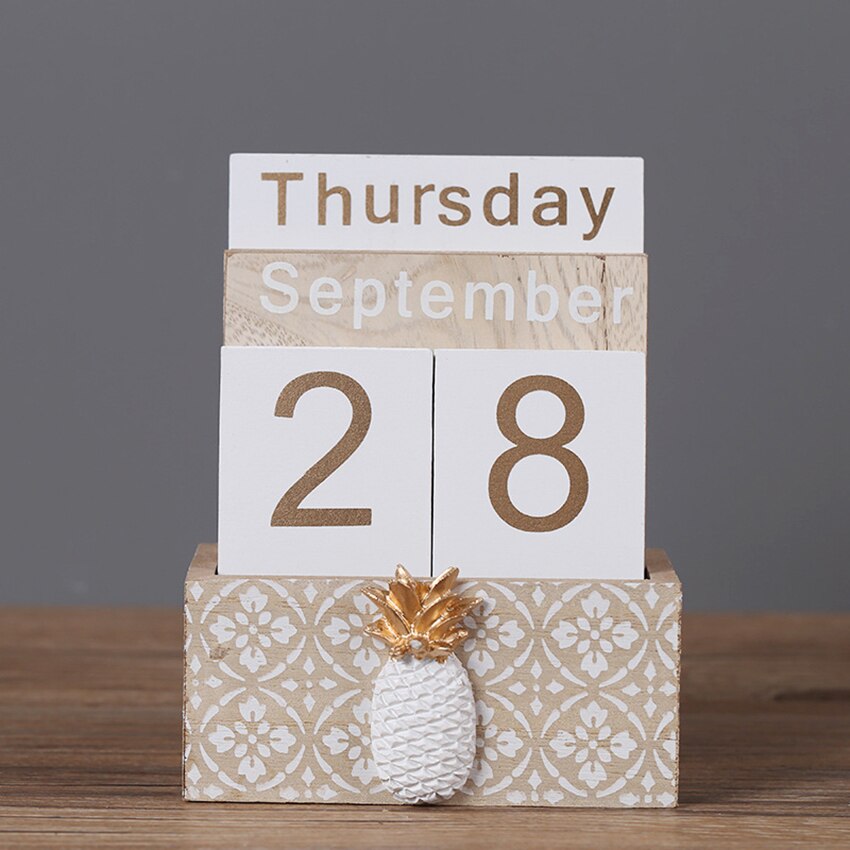 1Pc Desktop Ornaments Calendar Wood Perpetual Calendar, Home Office DIY Daily Schedule Table Calendars, Photo Props Decoration: B