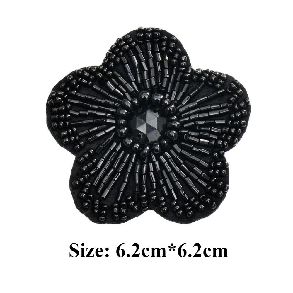 Cuentas hechas a mano, cuentas simples negras, tubo, flores, hojas, estrella, pegatina de tela pequeña, ropa, pantalones, decoración, parche con agujero: Blanco sin níquel