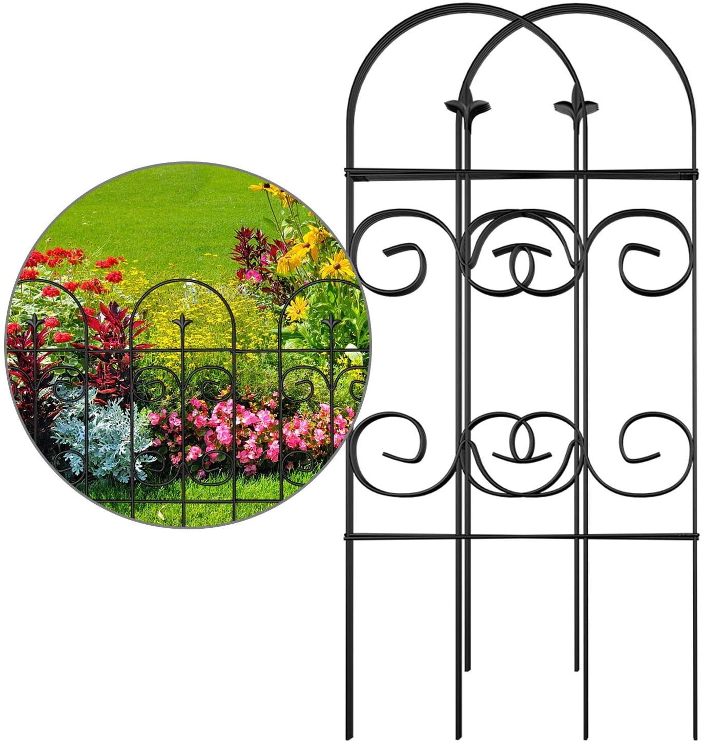 Fence 32inx12ft Decorative Garden Fencing Rustproof Black Border Fence Panel Edging Metal Wire Fencing Animal Barrier 10"gap