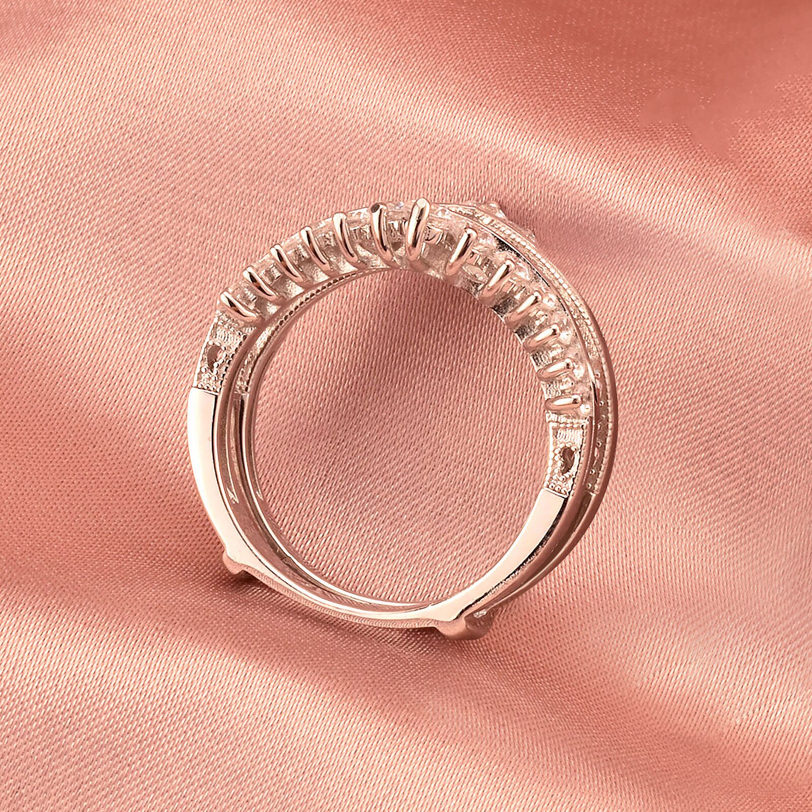 Newshe 925 Sterling Silver Adjustable Vintage Wedding Band AAAAA CZ Warp Guard Ring Enhancers For Women Engagement Rings