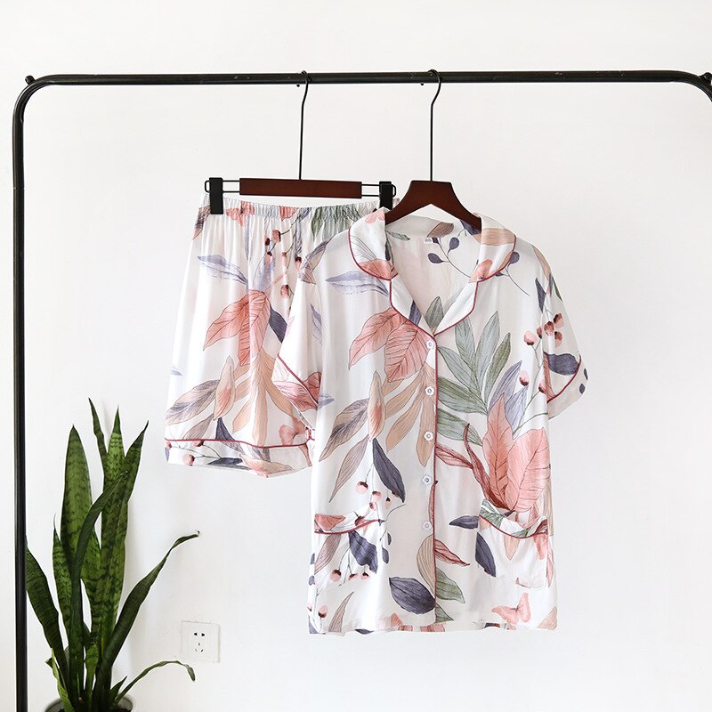 Dam pyjamas dam tunna kortärmade shorts tvådelade hemkläder lösa stjärnhimmel nattkläder sommar pyjamas pyjamas