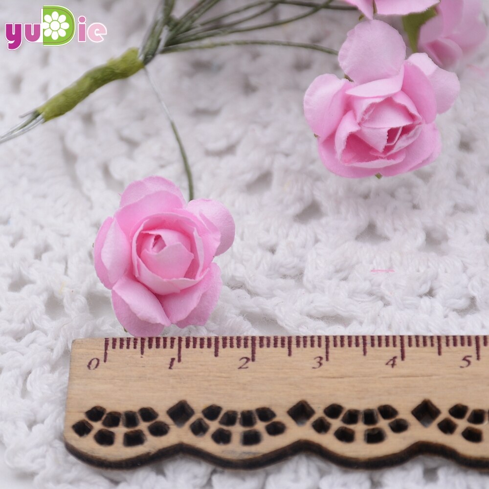 12 stk/parti 1.5cm mini papir rose blomster bukett bryllup dekorasjon papir blomst til gjør-det-selv scrapbooking blomster papir billige blomster