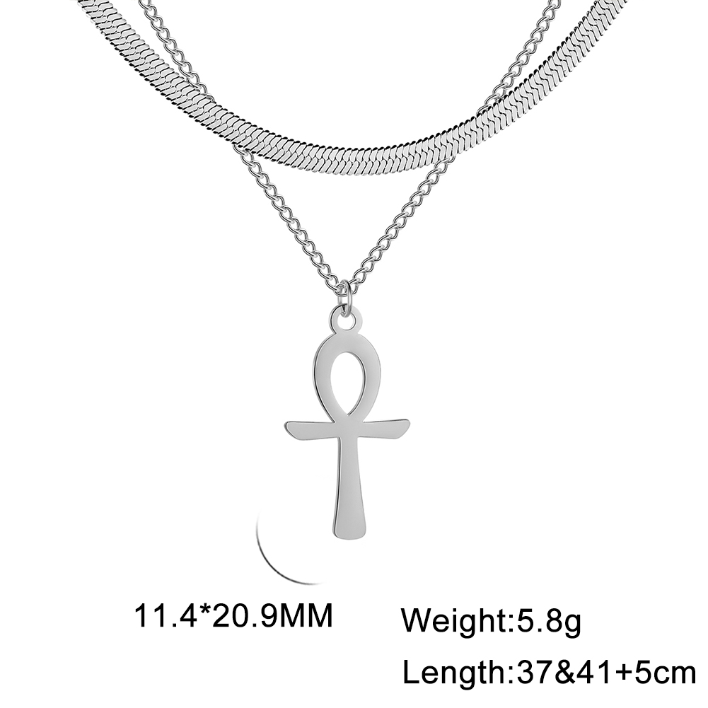 Lucktune Ankh Cruz amuleto egipcio collar de acero inoxidable llave de la vida símbolo crucifijo colgante collar mujeres joyería religiosa: Rodio plateado