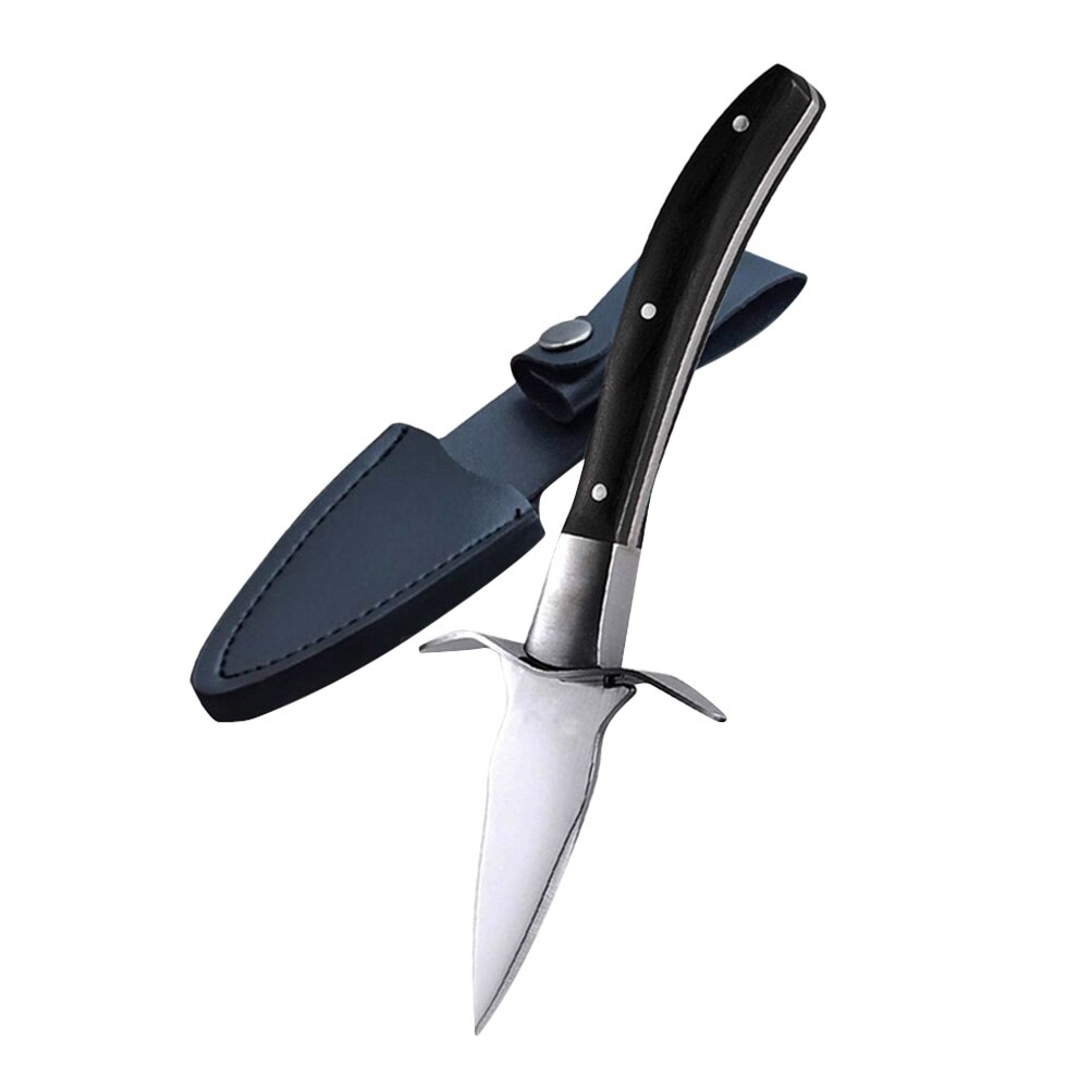 Stainless Steel Clam Oyster Knife Wooden Handle Open Shell Tool Seafood Cutter Shucker Kitchen Utensil with Gloves and PU Cover
