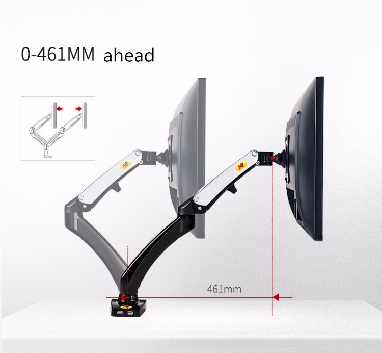 Monitor Houder 360 Graden Gasveer 17 "-27" Tafel Arm Monitor Houder Desktop Vastklemmen Of Tule met 2 Usb-poort NB F100