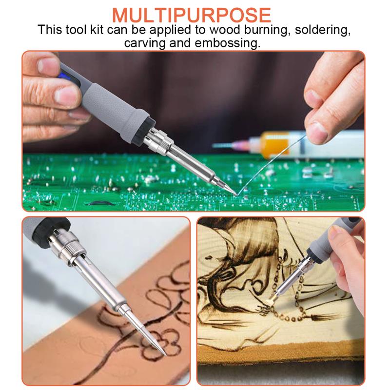 42Pcs Burning Kit Digital LCD Display Pyrography Engraving Soldering Kit Thermostatic Digital-Controlled Pen Set Wood Craft Tool