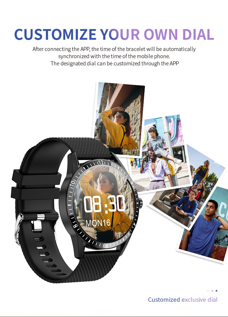 Montre connectée Y20 pour hommes, entièrement tactile, prise en charge des appels Bluetooth, moniteur de fréquence cardiaque, pour téléphone Android IOS PK G20