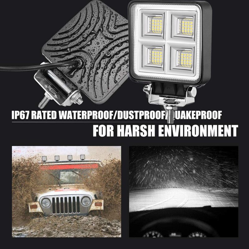 ADZOON 4inch 128W Flood Beam LED Work Light 12v 24v for Off Road Truck Bus Boat Fog Light Car Light Assembly