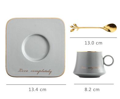 Ensemble de tasse à café et soucoupe à bordure dorée européenne ensemble de thé de l'après-midi ensemble de café en céramique de Restaurant occidental: Gris clair